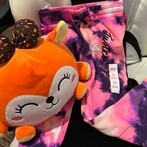 Tie-Dye Pink & Purple Jogger Sweatpants with Stuff Animal